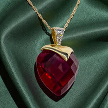 Load image into Gallery viewer, Pigeon Blood Ruby Heart Briolette Necklace - 10K Yellow Gold Natural Ruby & Diamond Pendant - 16" Chain - 3.2g July Birthstone Fine Jewelry