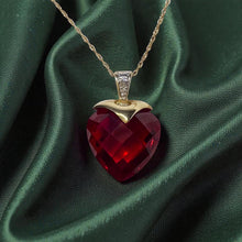 Load image into Gallery viewer, Pigeon Blood Ruby Heart Briolette Necklace - 10K Yellow Gold Natural Ruby & Diamond Pendant - 16" Chain - 3.2g July Birthstone Fine Jewelry