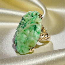 Load image into Gallery viewer, ANTIQUE- 14K Gold- Natural Nephrite Jade Ring -Size 5- Hand Carved - Art Nouveau -Flower Ring -Free Form Floral Band -585 Gold Ring Antique 10K Gold Carved Nephrite Jade Ring – Hand Carved Jade Floral Motif – Art Nouveau Era Statement Ring – Estate Jade Jewelry