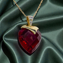 Load image into Gallery viewer, Pigeon Blood Ruby Heart Briolette Necklace - 10K Yellow Gold Natural Ruby & Diamond Pendant - 16" Chain - 3.2g July Birthstone Fine Jewelry