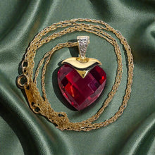 Load image into Gallery viewer, Pigeon Blood Ruby Heart Briolette Necklace - 10K Yellow Gold Natural Ruby & Diamond Pendant - 16" Chain - 3.2g July Birthstone Fine Jewelry