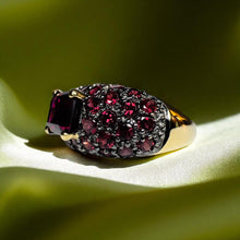 Load image into Gallery viewer, Estate Indian Garnet Cluster Ring - 10K Yellow Gold Rhodolite 4.52CTW Pave Set Size 6 - 4.4g January Birthstone Cocktail Fine Jewelry