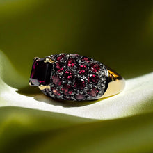 Load image into Gallery viewer, Estate Indian Garnet Cluster Ring - 10K Yellow Gold Rhodolite 4.52CTW Pave Set Size 6 - 4.4g January Birthstone Cocktail Fine Jewelry