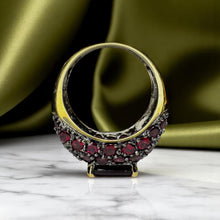 Load image into Gallery viewer, Estate Indian Garnet Cluster Ring - 10K Yellow Gold Rhodolite 4.52CTW Pave Set Size 6 - 4.4g January Birthstone Cocktail Fine Jewelry