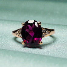 Load image into Gallery viewer, Rhodolite Garnet & Diamond Ring - 10K Rose Gold Natural Indian Garnet Oval Cut 2CTW Size 7.5 - 2.2g January Birthstone Fine Jewelry