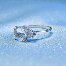 Load image into Gallery viewer, Aquamarine & Diamond Three Stone Ring - 10K White Gold Natural Cushion Cut 1.15CTW Size 8 - 1.5g Wedding Ring March Birthstone Fine Jewelry