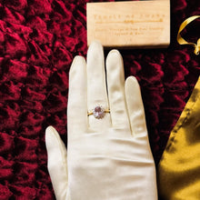 Load image into Gallery viewer, Rose De France Amethyst Halo Ring - 10K Yellow Gold Pink Amethyst 1.50CT Oval Cut Size 8.25 - 2.4g February Birthstone Fine Jewelry