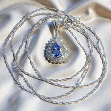 Load image into Gallery viewer, 10K White Gold - Natural Tanzanite & Diamond Necklace -18" Double Halo -1CT- 1.6g - Teardrop Necklace for Wife Girlfriend Valentines Day