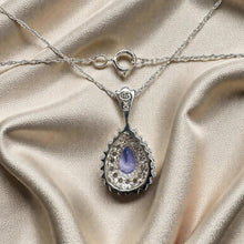 Load image into Gallery viewer, Tanzanite Diamond Necklace - 10K White Gold Pear Halo 1ct Teardrop - 18 Inch 40-Diamond December Birthstone Anniversary Fine Jewelry