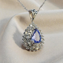 Load image into Gallery viewer, Tanzanite Diamond Necklace - 10K White Gold Pear Halo 1ct Teardrop - 18 Inch 40-Diamond December Birthstone Anniversary Fine Jewelry