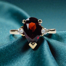 Load image into Gallery viewer, Indian Garnet Diamond Ring - Estate 14K Yellow Gold Pear Cut Solitaire 1.5ct - Size 6 - January Birthstone Anniversary Fine Jewelry