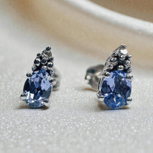Load image into Gallery viewer, Tanzanite Diamond Earrings - 10K White Gold Oval Cut Natural 1/2cttw Dainty Studs - December Birthstone Gift for Wife Fine Jewelry