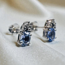 Load image into Gallery viewer, Tanzanite Diamond Earrings - 10K White Gold Oval Cut Natural 1/2cttw Dainty Studs - December Birthstone Gift for Wife Fine Jewelry