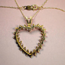 Load image into Gallery viewer, Diamond Heart Necklace - Vintage 10K Yellow Gold Halo 0.57cttw - 18 Inch 44-Stone Romantic Anniversary Push Present Fine Jewelry