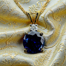 Load image into Gallery viewer, Blue Sapphire Diamond Necklace - Estate 10K Gold Large 7mm Ceylon Sapphire Solitaire - 18 Inch 1.62cttw September Birthstone Fine Jewelry