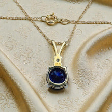 Load image into Gallery viewer, Blue Sapphire Diamond Necklace - Estate 10K Gold Large 7mm Ceylon Sapphire Solitaire - 18 Inch 1.62cttw September Birthstone Fine Jewelry