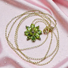 Load image into Gallery viewer, Peridot Flower Necklace - Estate 14K Yellow Gold Marquise Cluster 1cttw - 18 Inch August Birthstone Circa 1970s Green Gemstone Fine Jewelry