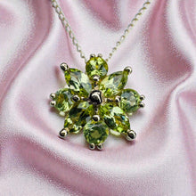 Load image into Gallery viewer, Peridot Flower Necklace - Estate 14K Yellow Gold Marquise Cluster 1cttw - 18 Inch August Birthstone Circa 1970s Green Gemstone Fine Jewelry