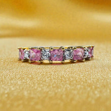 Load image into Gallery viewer, Natural Pink Sapphire Diamond Ring - Alwand Vahan 10K Gold Princess Cut Half Eternity Band- Size 7 - 1ct Five Stone Stacking Fine Jewelry