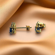 Load image into Gallery viewer, Ceylon Sapphire Diamond Earrings - 10K Yellow Gold Oval Cut Cornflower Blue Sapphires 1/2ct - September Birthstone Dainty Stud Fine Jewelry