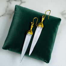 Load image into Gallery viewer, Rock Crystal Earrings - Antique Victorian 14K Yellow Gold Pools of Light Drop - Circa 1880 - 54mm French Wire Torpedo Dangle Fine Jewelry