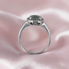 Load image into Gallery viewer, Aquamarine Diamond Halo Ring - Estate 14K White Gold Oval Cushion Cut - Size 7 - 2cttw 585 Gold Engagement Anniversary Wedding Fine Jewelry