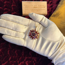 Load image into Gallery viewer, Garnet Cluster Necklace - Vintage 10K Yellow Gold 10ct Natural Indian Garnet Bohemian Halo Pendant - 19 Inch January Birthstone Fine Jewelry