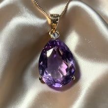 Load image into Gallery viewer, Amethyst Necklace - Vintage 14K Yellow Gold Large Pear Cut 7ct Solitaire - 24 Inch 585 Gold February Birthstone Anniversary Fine Jewelry
