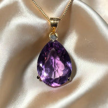Load image into Gallery viewer, VINTAGE- 14K Gold -LARGE Amethyst Necklace -18" -7ct Solitaire -Solid 585 Gold February Birthstone Anniversary Gift for Wife Romantic Gift