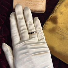 Load image into Gallery viewer, Sapphire Ring - Antique Victorian 14K Yellow Gold Five Stone Half Hoop - Size 6.5 Circa 1880s 1.25ct Natural Blue Sapphire Blue Fine Jewelry
