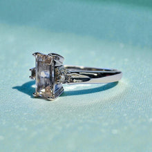 Load image into Gallery viewer, Peach Morganite Engagement Ring - 14K White Gold Natural Emerald Cut 1CTW Three Stone Size 7 - 2.5g Alternative Wedding Ring Fine Jewelry