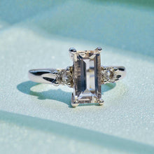 Load image into Gallery viewer, Peach Morganite Engagement Ring - 14K White Gold Natural Emerald Cut 1CTW Three Stone Size 7 - 2.5g Alternative Wedding Ring Fine Jewelry
