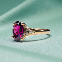 Load image into Gallery viewer, Rhodolite Garnet & Diamond Ring - 10K Rose Gold Natural Indian Garnet Oval Cut 2CTW Size 7.5 - 2.2g January Birthstone Fine Jewelry