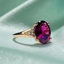 Load image into Gallery viewer, Rhodolite Garnet & Diamond Ring - 10K Rose Gold Natural Indian Garnet Oval Cut 2CTW Size 7.5 - 2.2g January Birthstone Fine Jewelry