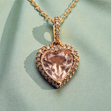 Load image into Gallery viewer, Morganite & Diamond Halo Necklace - 10K Rose Gold Heart Pendant 1.25CT Pink Morganite - 18 Inch Chain - 1.8g April Birthstone Fine Jewelry