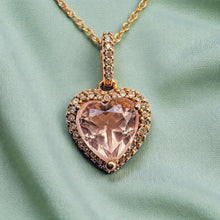 Load image into Gallery viewer, Morganite & Diamond Halo Necklace - 10K Rose Gold Heart Pendant 1.25CT Pink Morganite - 18 Inch Chain - 1.8g April Birthstone Fine Jewelry
