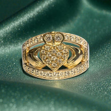 Load image into Gallery viewer, GlenCara Irish Diamond Claddagh Ring - 10K Two Tone Yellow White Gold .26CT Diamond Heart Crown Ring - Size 11 - 5.9g Fine Jewelry