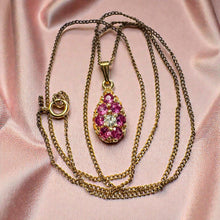 Load image into Gallery viewer, Ruby Old European Cut Diamond Cluster Necklace - Antique 14K Yellow Gold .85CT Ruby Diamond Halo Teardrop Pendant - Circa 1880 Fine Jewelry