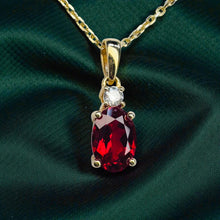 Load image into Gallery viewer, Ruby Diamond Necklace - Estate 10K Yellow Gold Oval Pigeon Blood 1ct Solitaire - 18 Inch - July Birthstone Minimalist Fine Jewelry