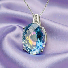 Load image into Gallery viewer, Mystic Topaz Diamond Necklace - 10K White Gold Large 6ct Oval Pastel Rainbow Neptune Topaz - 18 Inch 2.7g Fairytale Fantasy Fine Jewelry