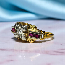 Load image into Gallery viewer, Ruby Old Mine Diamond Ring - Antique Edwardian 14K Two-Tone Gold - Size 7.25 - Circa 1910s .25cttw Ruby Ring Burmese Ruby Fine Jewelry