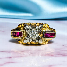 Load image into Gallery viewer, Ruby Old Mine Diamond Ring - Antique Edwardian 14K Two-Tone Gold - Size 7.25 - Circa 1910s .25cttw Ruby Ring Burmese Ruby Fine Jewelry