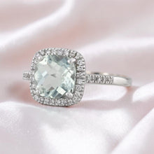 Load image into Gallery viewer, ESTATE- 14K White Gold -Aquamarine & Diamond Halo Ring -Sz 7- 2CTTW- Cushion Cut- 2.6g Wedding Ring -Anniversary Gift - 585 14k Gold