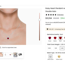 Load image into Gallery viewer, Ruby Diamond Necklace - Vintage 14K White Gold Heart Cut 3ct Pigeon Blood Ruby Double Halo - 18 Inch 4.5cttw July Birthstone Fine Jewelry