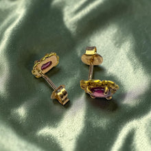 Load image into Gallery viewer, Ruby Gold Nugget Earrings - Antique Victorian 14K Yellow Gold 22K Alaskan Nugget Stud - 1/2ct Natural Oval Ruby Gold Rush Era Fine Jewelry