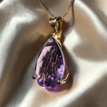 Load image into Gallery viewer, Amethyst Necklace - Vintage 14K Yellow Gold Large Pear Cut 7ct Solitaire - 24 Inch 585 Gold February Birthstone Anniversary Fine Jewelry