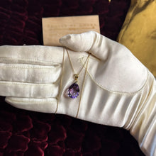 Load image into Gallery viewer, Amethyst Necklace - Vintage 14K Yellow Gold Large Pear Cut 7ct Solitaire - 24 Inch 585 Gold February Birthstone Anniversary Fine Jewelry