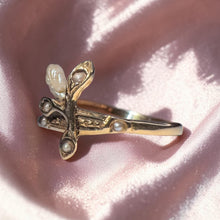 Load image into Gallery viewer, Baroque Pearl Ring - Antique Art Nouveau 14K Yellow Gold Seed Pearl Ring - Size 6.5 - Twig Branch Floral Dainty Victorian Fine Jewelry