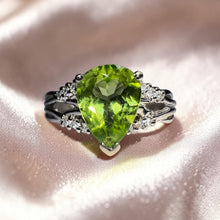 Load image into Gallery viewer, Peridot Diamond Ring - 10K White Gold 2CTTW Natural Pear Cut 9.6x7mm Peridot 12 Diamond Accents - Size 7.25 - August Birthstone Fine Jewelry