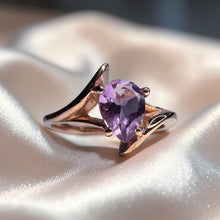 Load image into Gallery viewer, ESTATE- 10K Rose Gold Amethyst Ring -Solitaire Bypass -Size 6 -Pear Cut - 2.2g -Vintage Lilac Lavender Amethyst Ring - February Birthstone